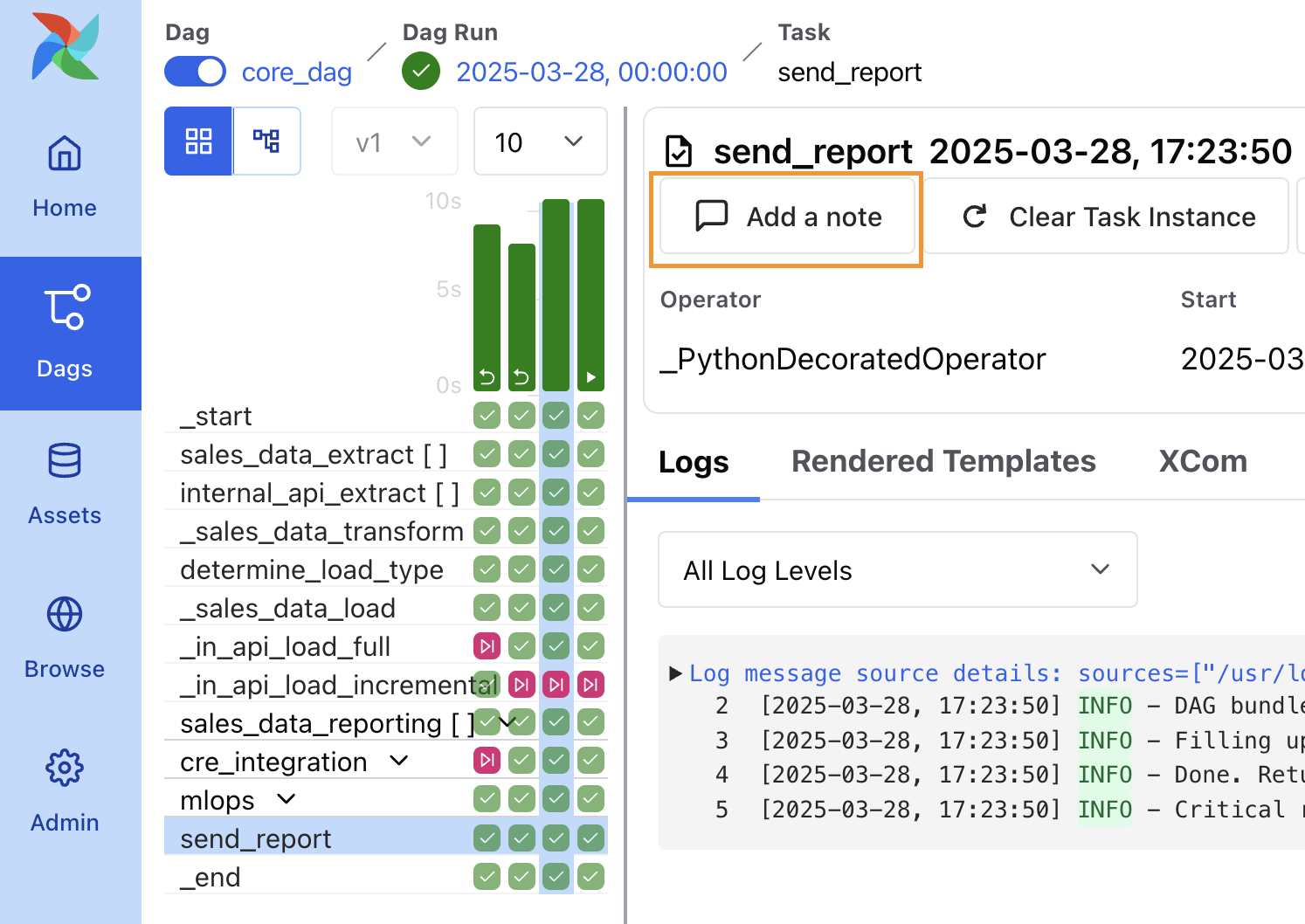 Добавление заметки к задаче или DAG run