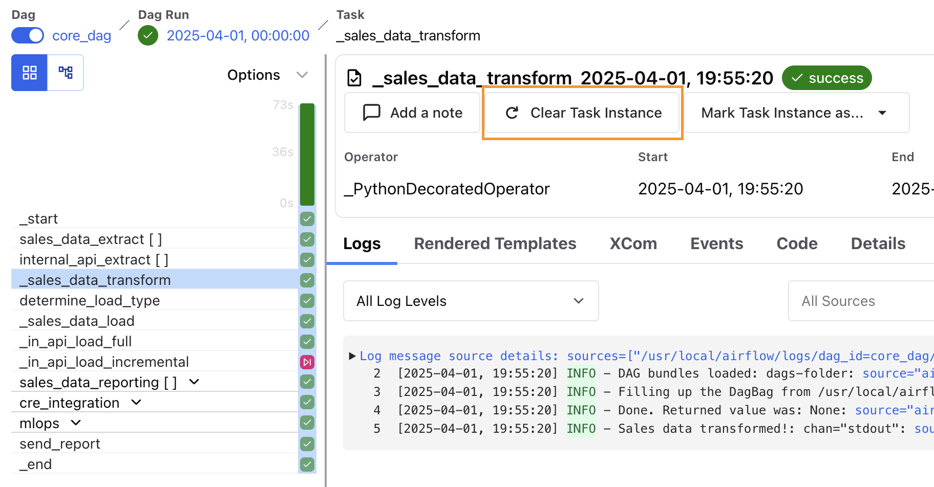 Кнопка Clear Task Instance в UI