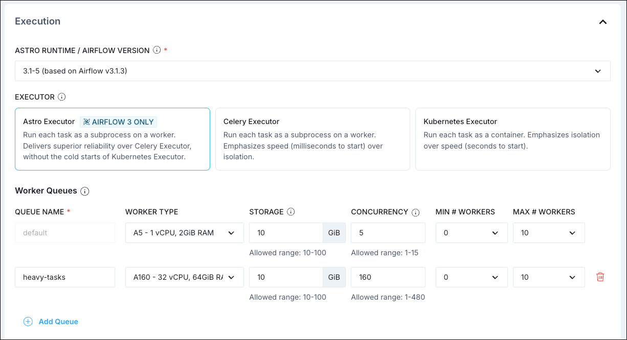 Настройка исполнителя в Astro UI