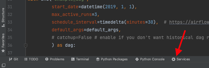 Контейнеры в панели Services