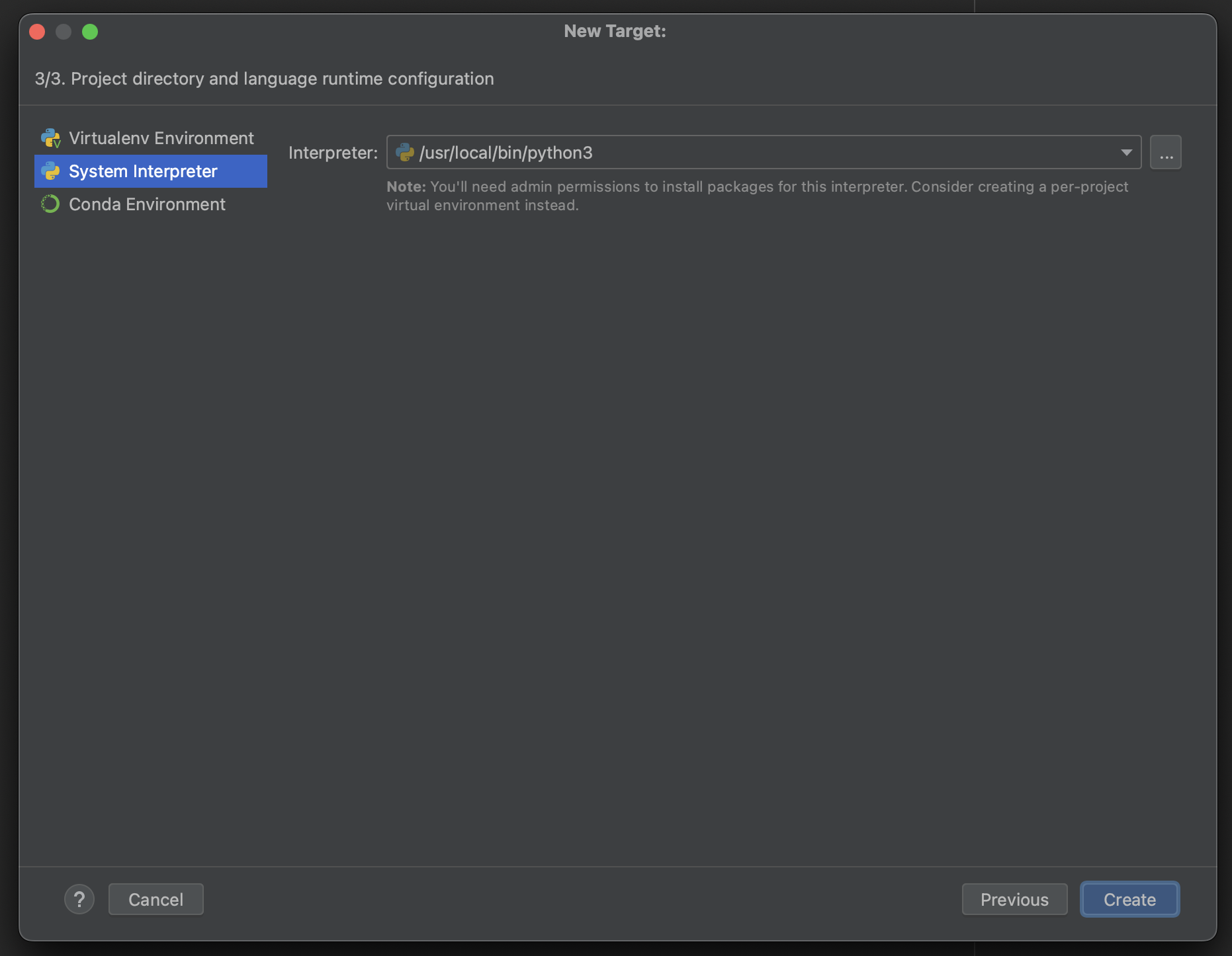 Системный интерпретатор Python 3